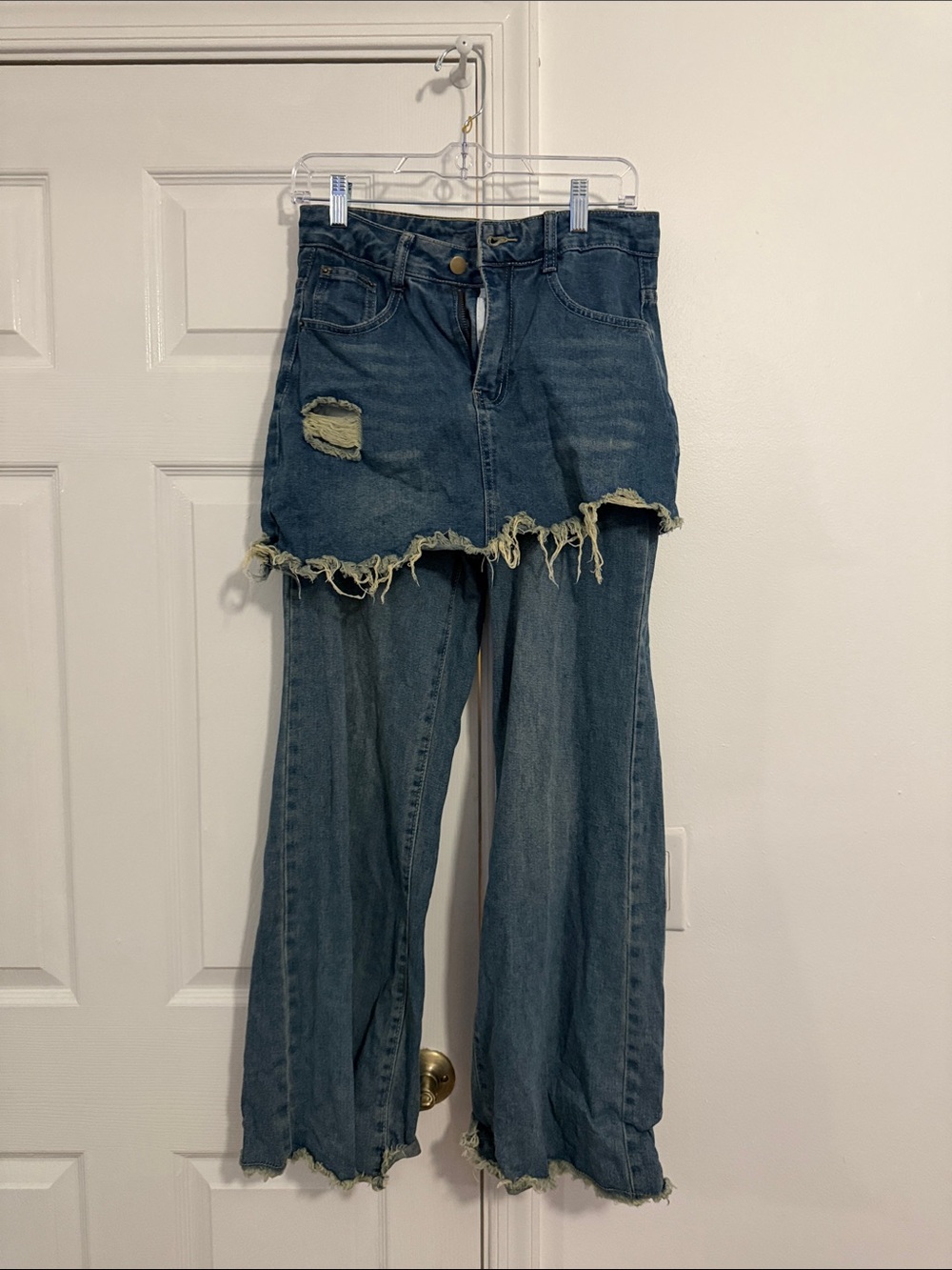 Distressed Dark Blue Women’s Jeans with Skirt-Overlay
